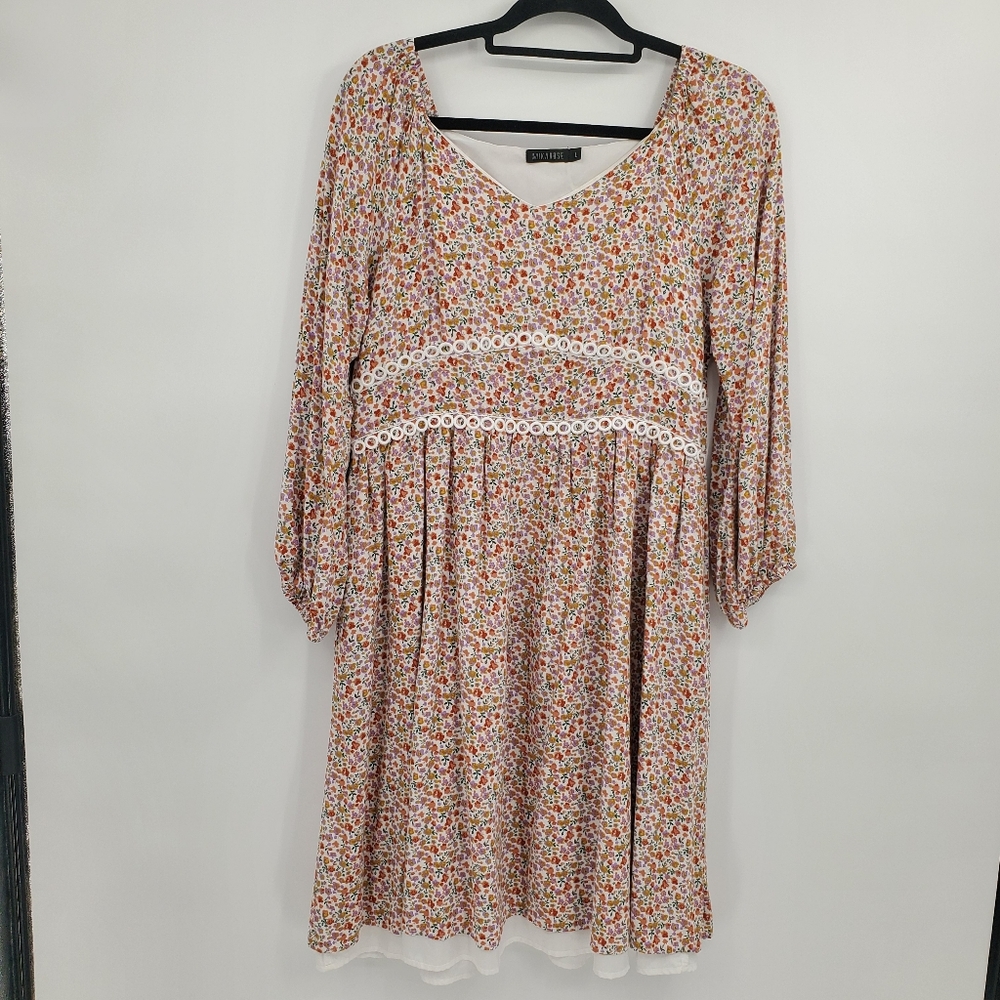 ◇◇ Mikarose Kimberly Empire Waist Puff Sleeve Floral Dress Size Large
